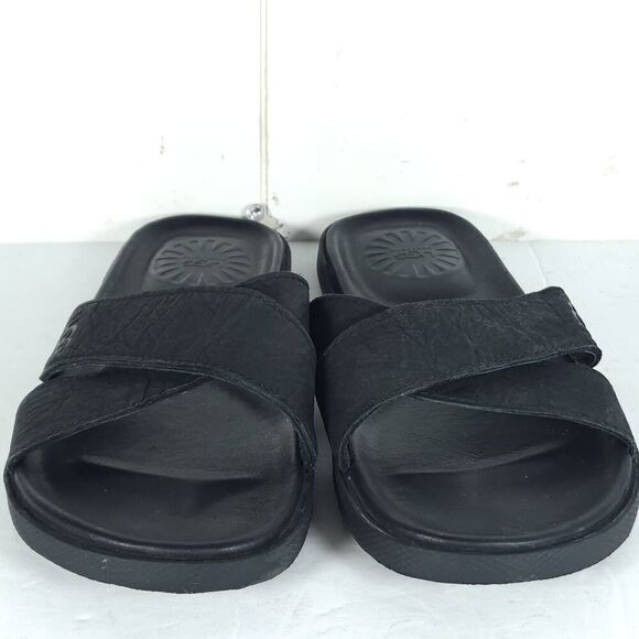 UGG Men\'s Brookside US 7 Black Leather Criss Cross Flat Slide Sandals Shoes main image 6